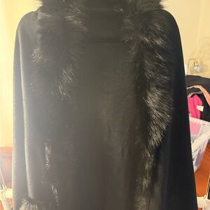 Ashley Stewart Black Fur-Accented Cape